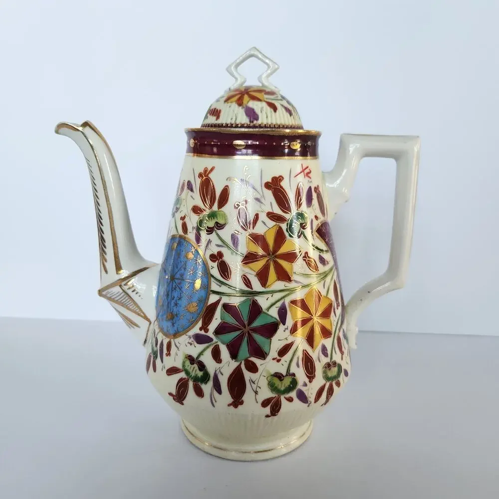 Antique 20s German Handpainted Chocolate Coffee Pot Gilt Floral Art Deco